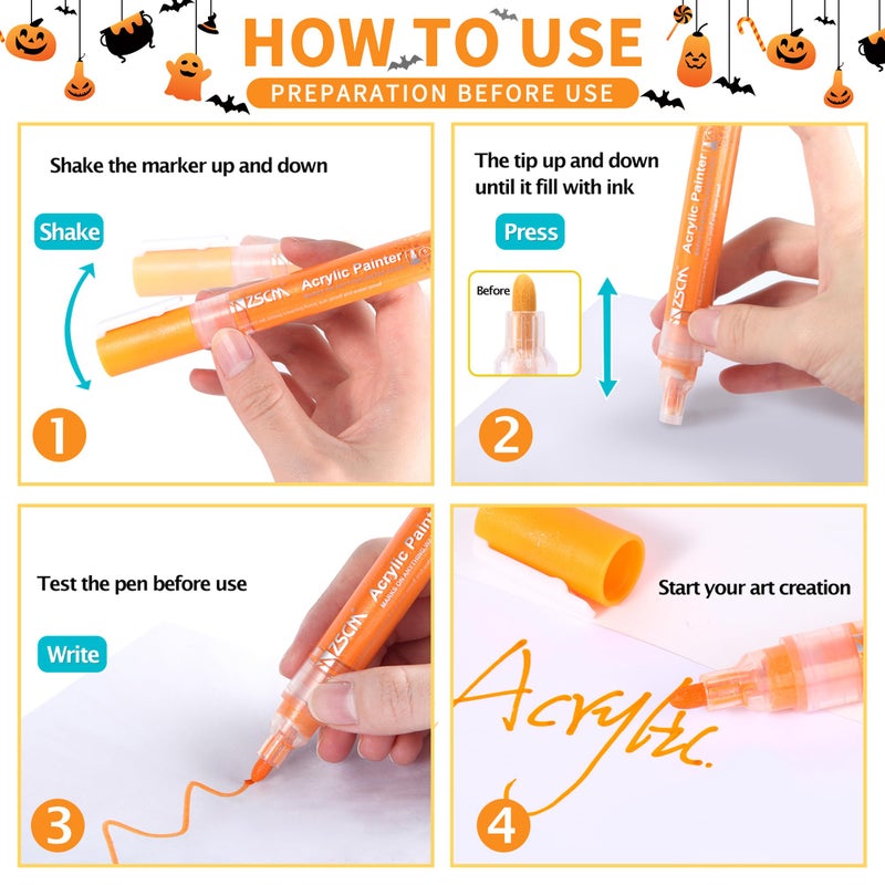 ZSCM QUALITY DECIDES THE FUTURE Paint Pens Acrylic Markers, ZSCM 12 Colors Paint Markers for Halloween Pumpkin Painting, Metallic Art Marker, for Adults Card Making, Rocks Painting, Wood Slices, Pumpkin Decoration - Image 4